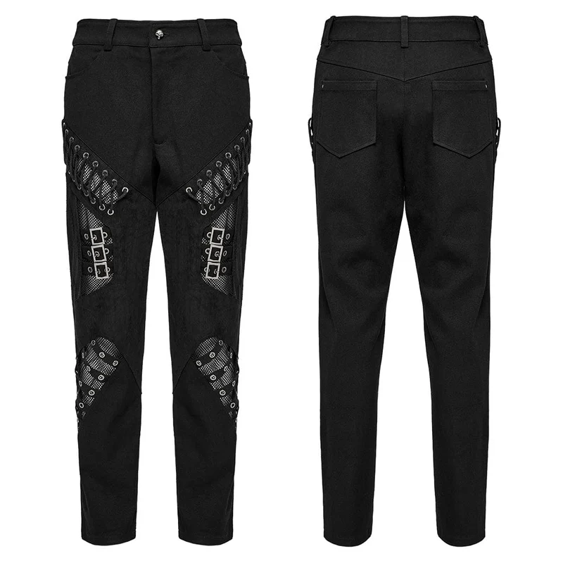 Herren Punk Mesh Splice Bucket Straps Hose
