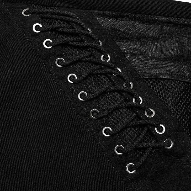 Herren Punk Mesh Splice Bucket Straps Hose