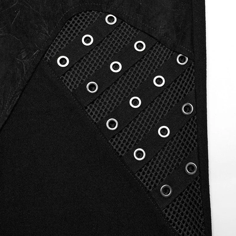 Herren Punk Mesh Splice Bucket Straps Hose