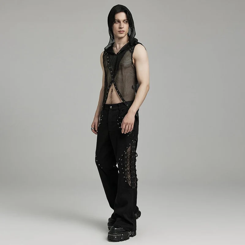 Punkrock-Mesh-Splice-Ösenriemen-Schlaghose für Herren