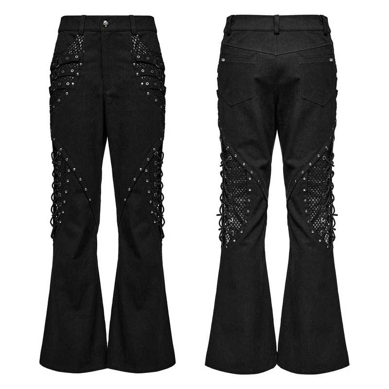 Punkrock-Mesh-Splice-Ösenriemen-Schlaghose für Herren
