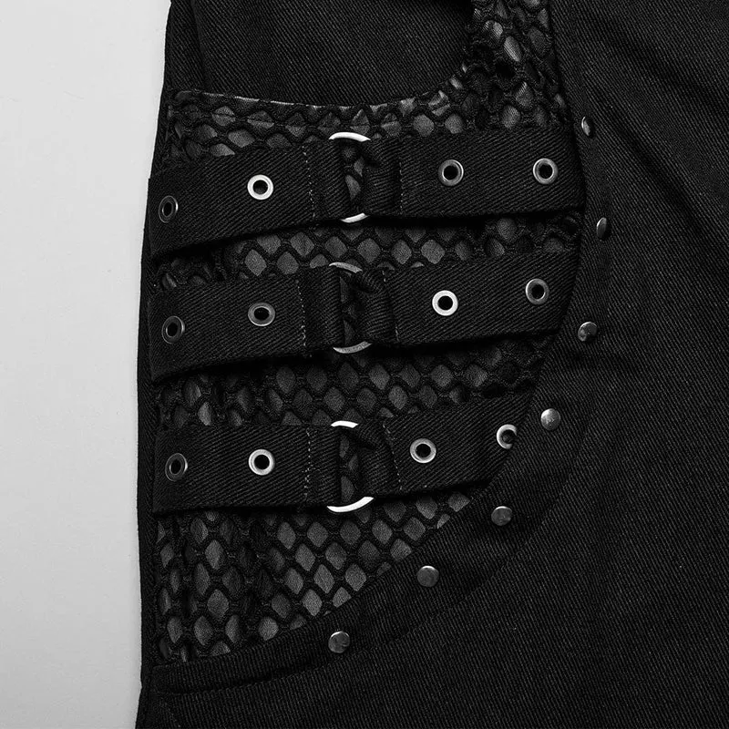 Punkrock-Mesh-Splice-Ösenriemen-Schlaghose für Herren