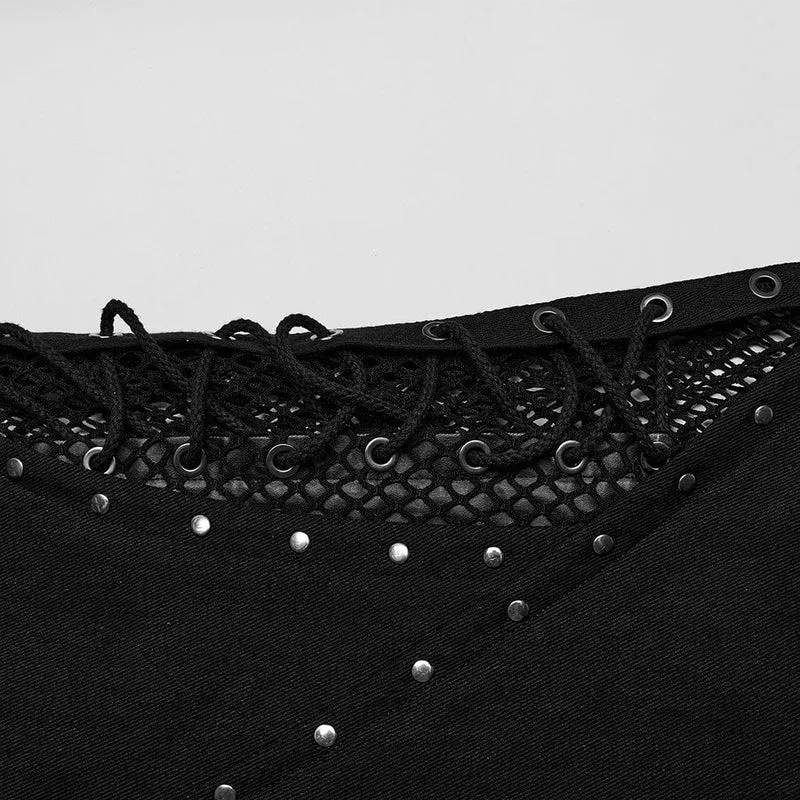 Punkrock-Mesh-Splice-Ösenriemen-Schlaghose für Herren