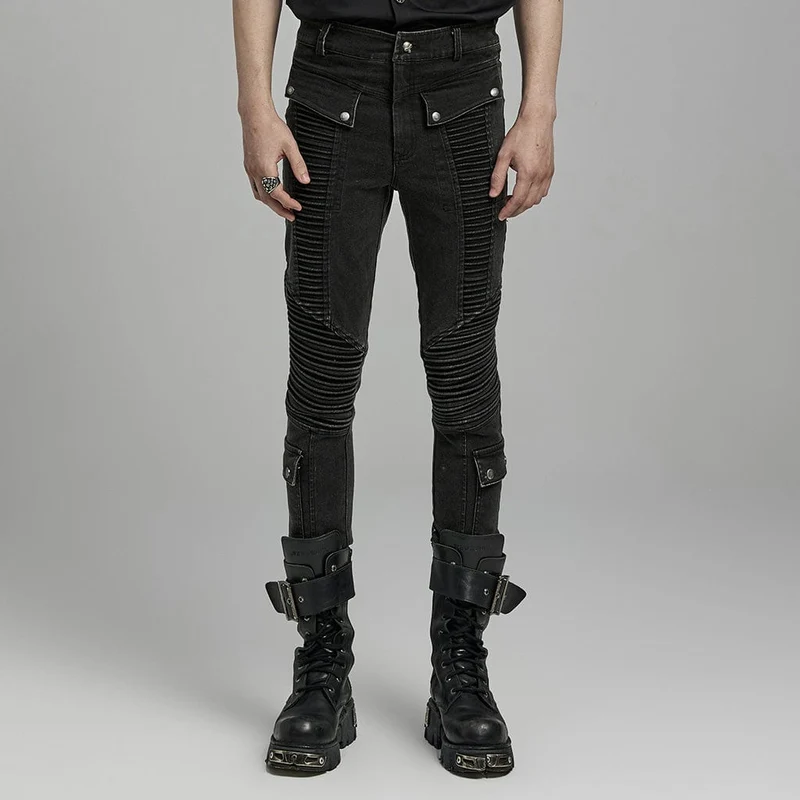 Herren-Punk-Plisseehose mit mehreren Taschen