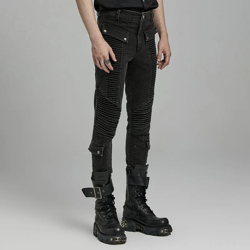 Herren-Punk-Plisseehose mit mehreren Taschen