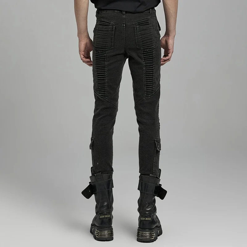 Herren-Punk-Plisseehose mit mehreren Taschen