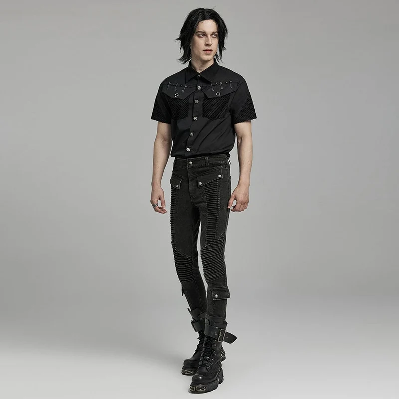 Herren-Punk-Plisseehose mit mehreren Taschen