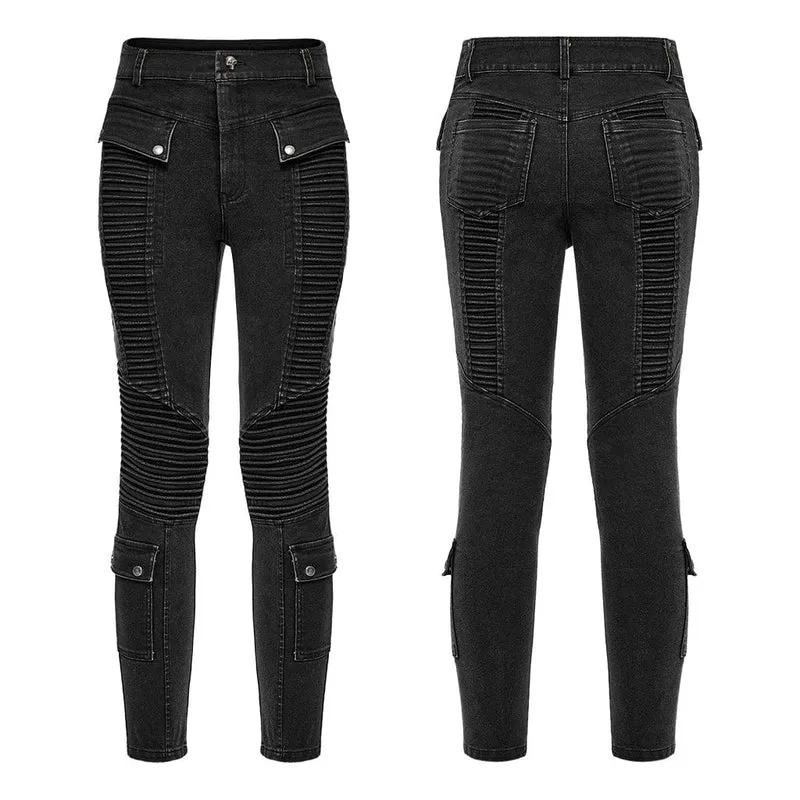 Herren-Punk-Plisseehose mit mehreren Taschen