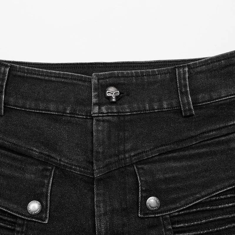 Herren-Punk-Plisseehose mit mehreren Taschen