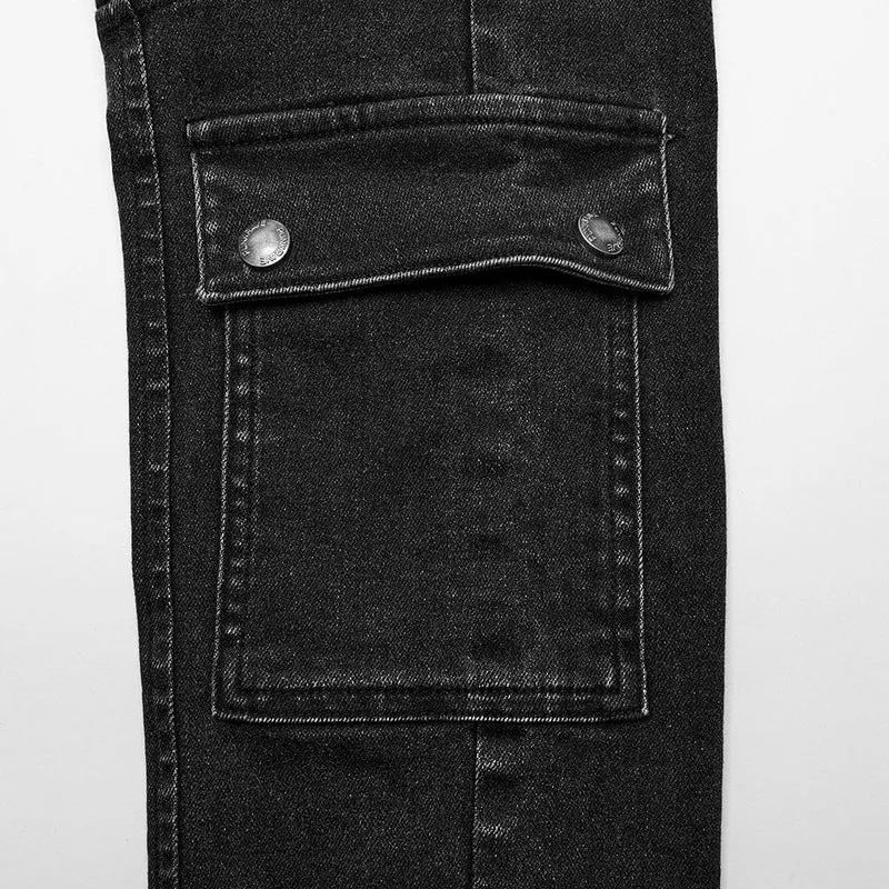 Herren-Punk-Plisseehose mit mehreren Taschen