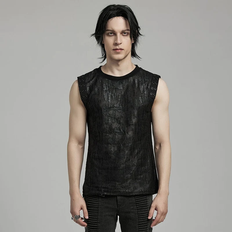 Herren Gothic Grunge Distressed Eyelet Tank Top