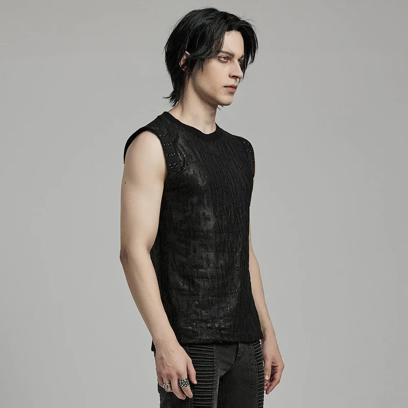 Herren Gothic Grunge Distressed Eyelet Tank Top