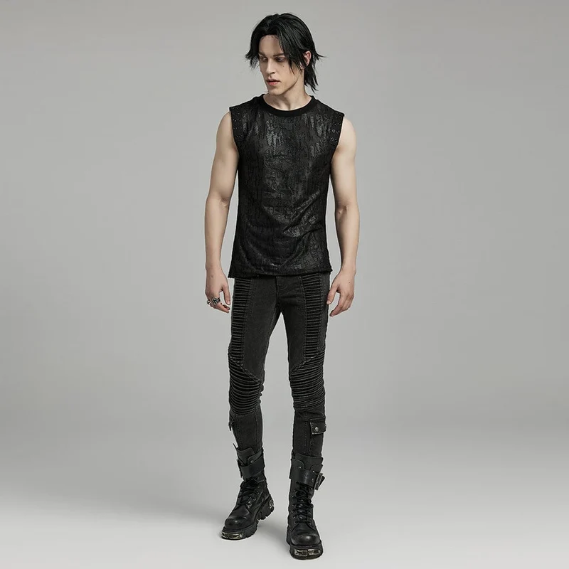 Herren Gothic Grunge Distressed Eyelet Tank Top