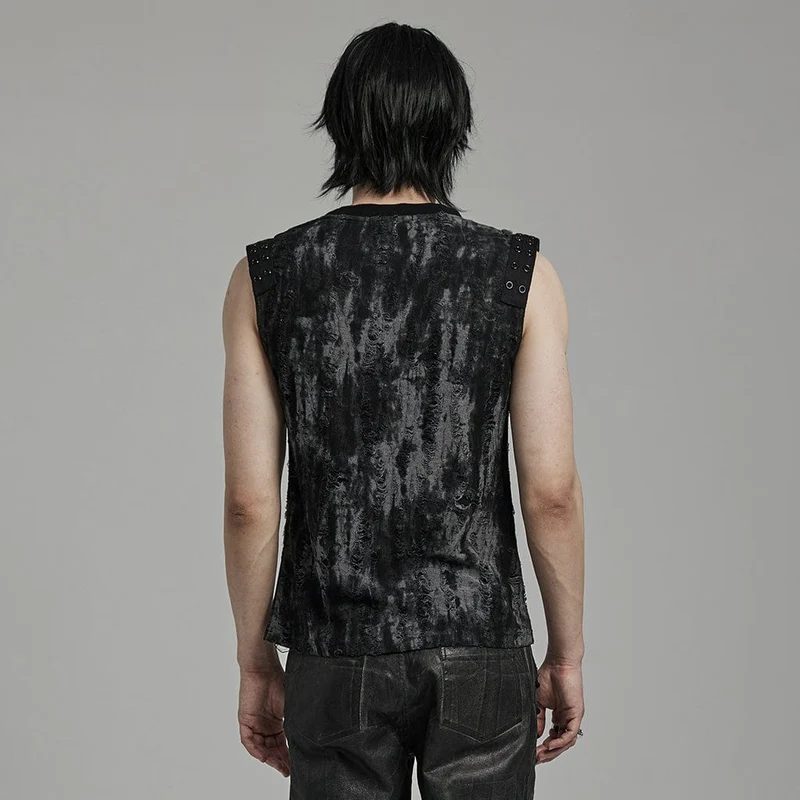 Herren Gothic Punk Ripped Eyelet Schwarz Grau Tank Top