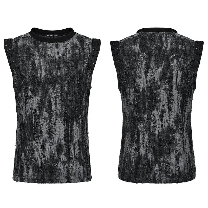 Herren Gothic Punk Ripped Eyelet Schwarz Grau Tank Top