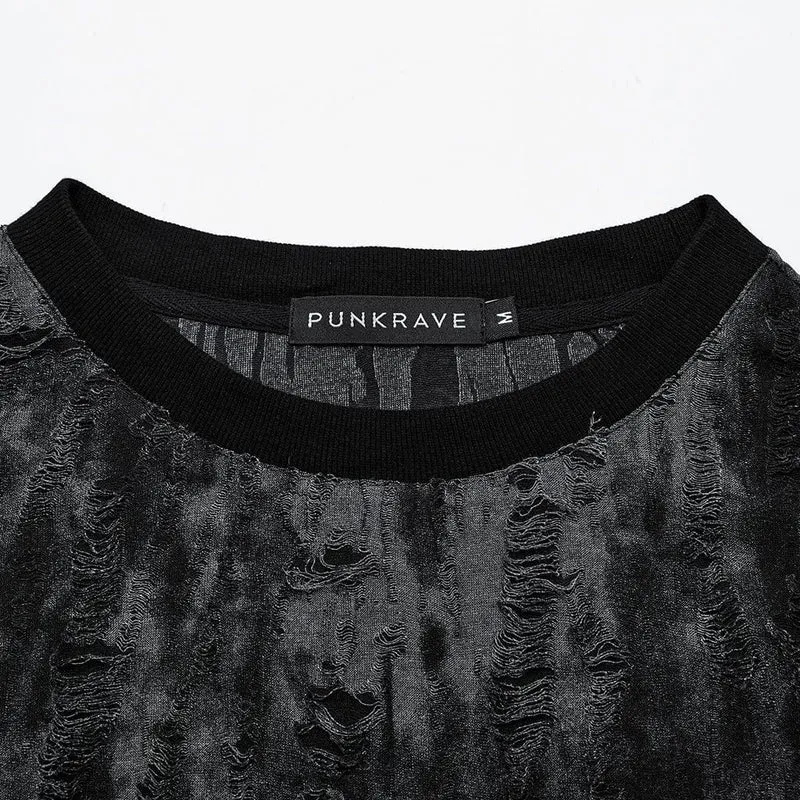 Herren Gothic Punk Ripped Eyelet Schwarz Grau Tank Top