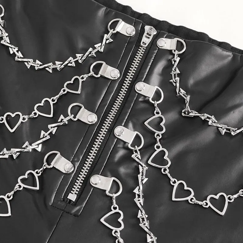 Damen-Punk-Hose aus Kunstleder mit Kettennieten