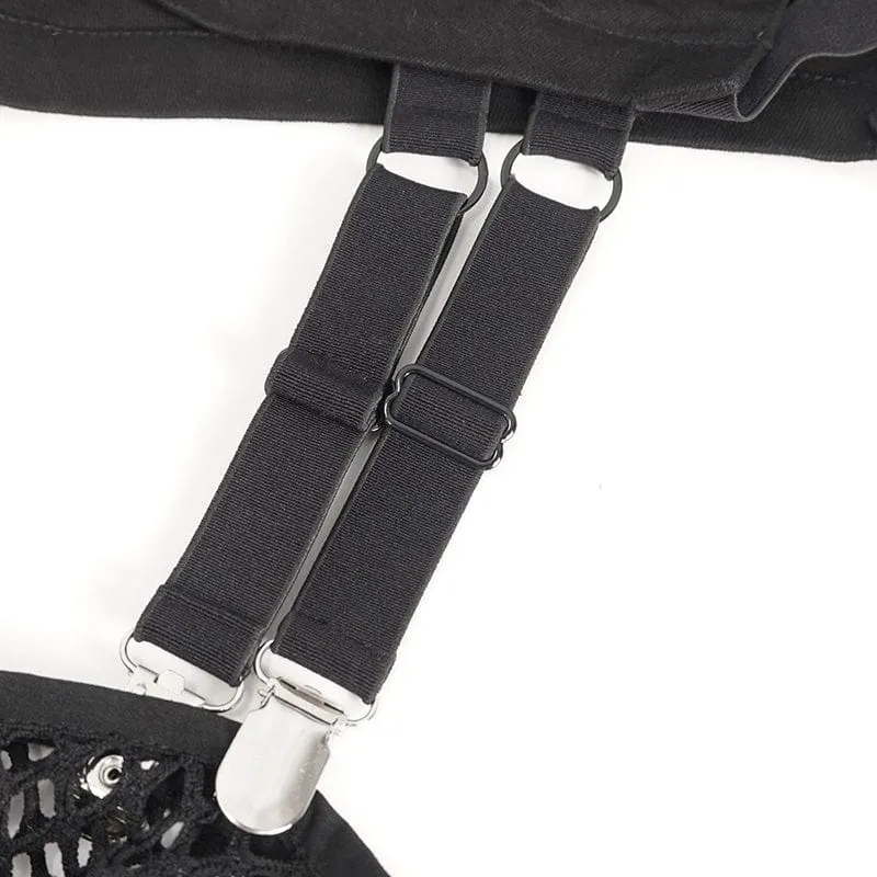 Damen-Shorts mit Punk-Mesh-Ausschnitt, Schnalle und Nieten