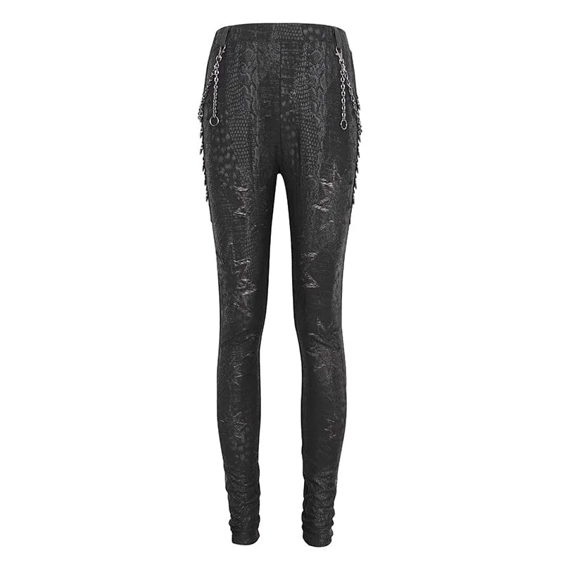 Punk-Jacquard-Leggings mit Kettenring-Seiten für Damen