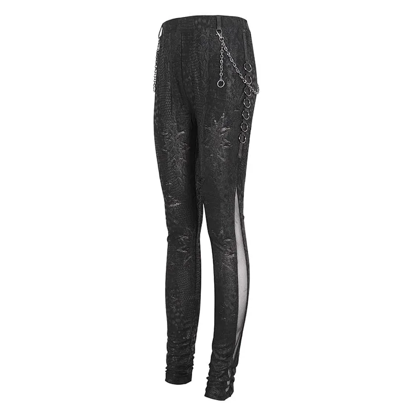 Punk-Jacquard-Leggings mit Kettenring-Seiten für Damen