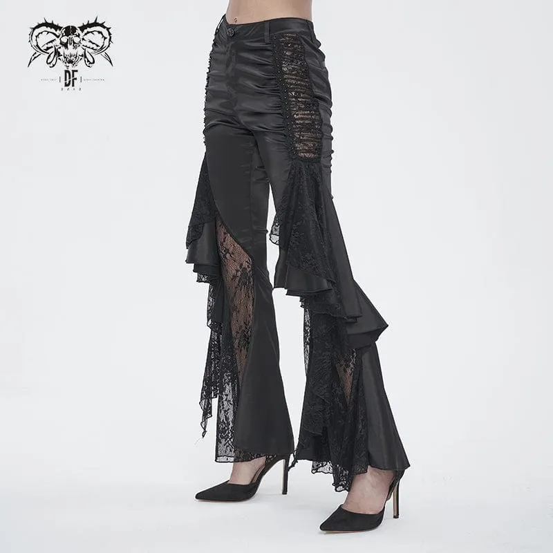 Damen-Gothic-Spitzen-Blumen-Schlaghose