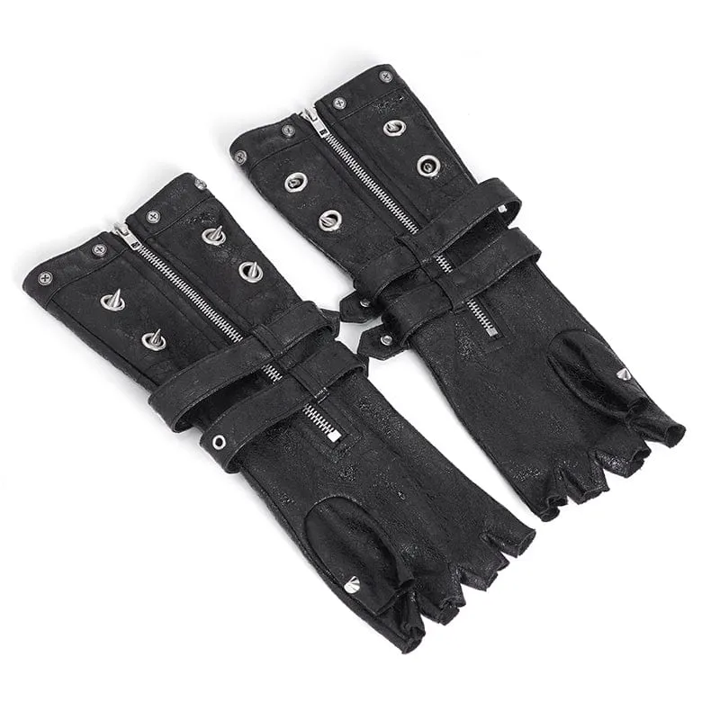Gothic-Mesh-Splice-Halbfingerhandschuhe mit Nieten für Herren