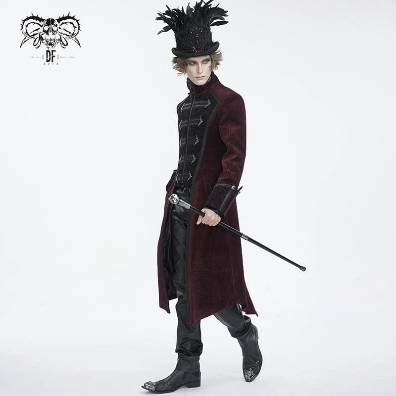 Roter Schwalbenschwanzmantel für Herren im Gothic-Stil mit Stehkragen