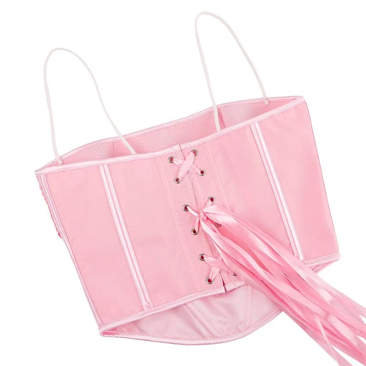 Damen-Vollbrustkorsett „Lolita“ mit gerüschtem Mesh-Splice-Design