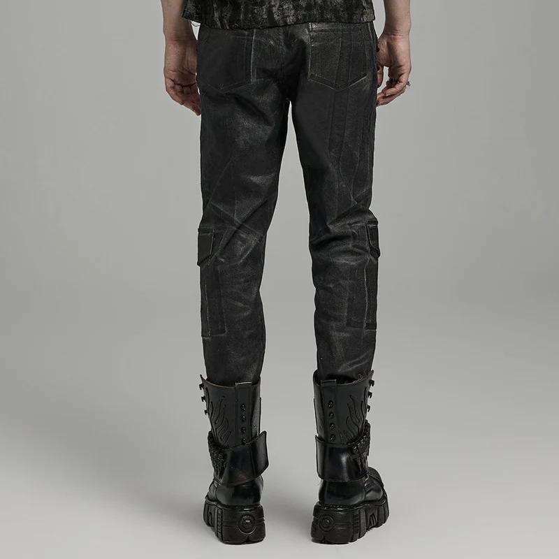 Herren-Punk-Gothic-Riemchenhose mit großen Taschen in Schwarz und Grau