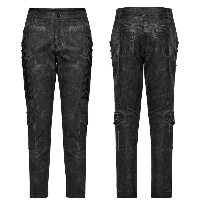 Herren-Punk-Gothic-Riemchenhose mit großen Taschen in Schwarz und Grau
