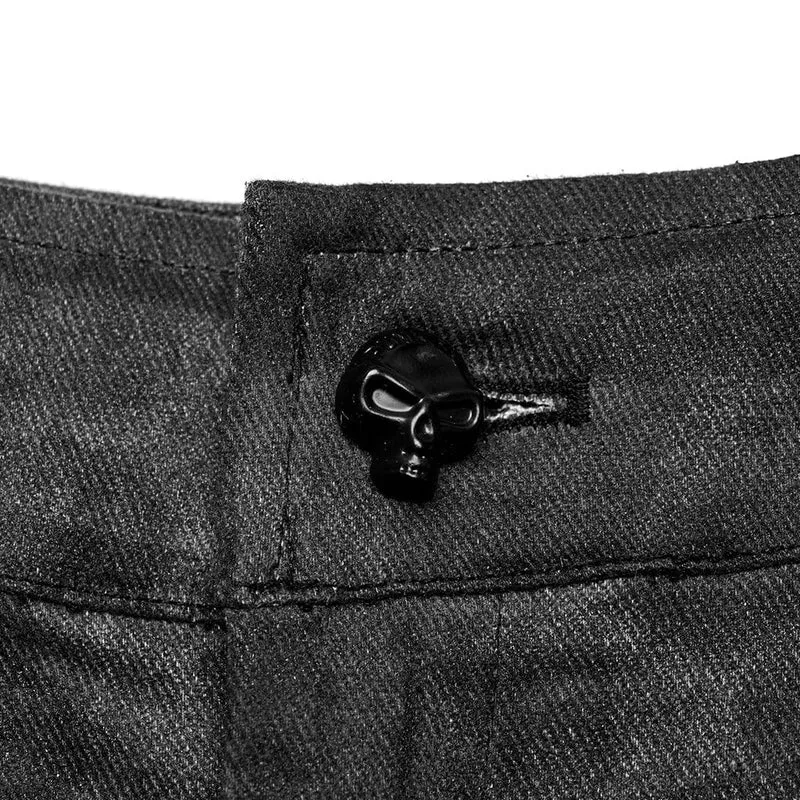 Herren-Punk-Gothic-Riemchenhose mit großen Taschen in Schwarz und Grau