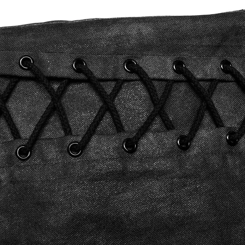 Herren-Punk-Gothic-Riemchenhose mit großen Taschen in Schwarz und Grau