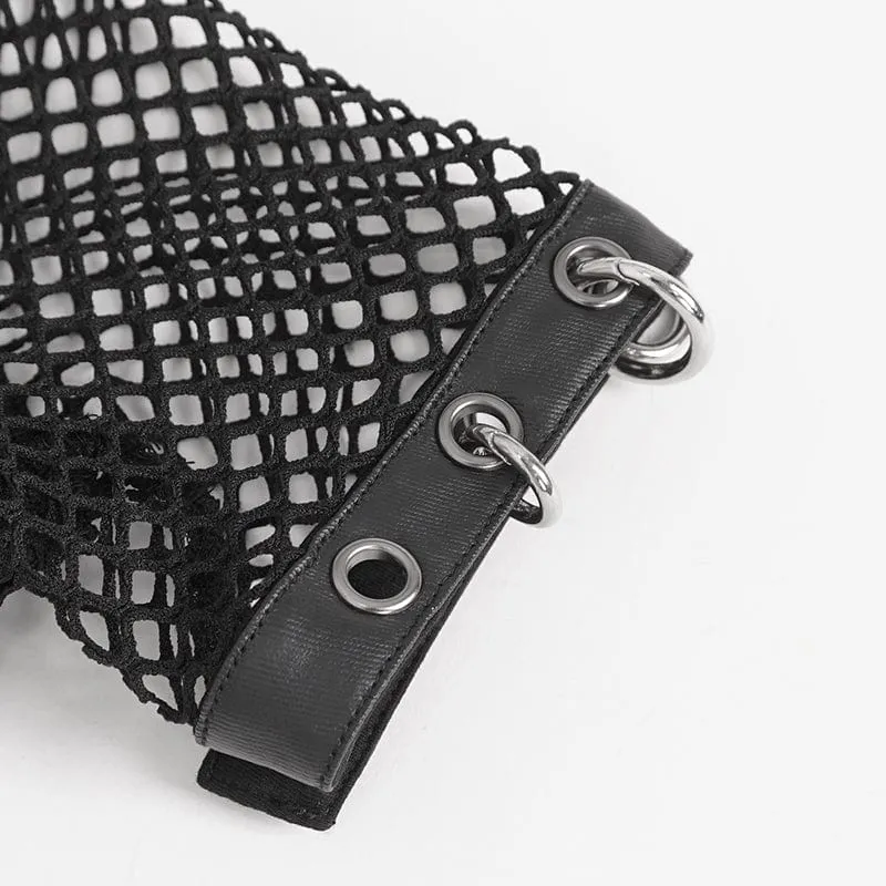 Kurzärmeliges Mesh-Oberteil mit Punk-Mesh-Ringen für Damen