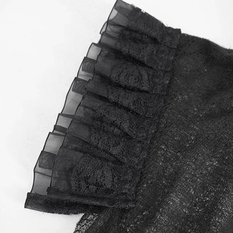 Damen-Gothic-Top mit durchsichtiger Schnürung und Rüschen aus Netzstoff