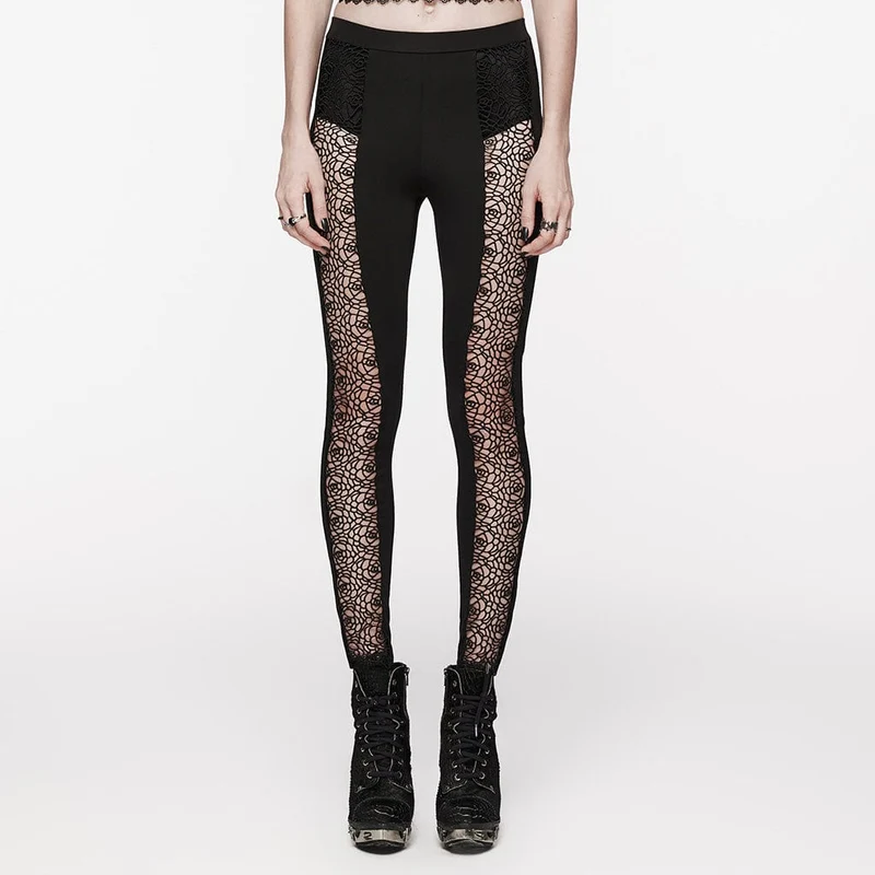 Damen-Gothic-Leggings mit floralem Ausschnitt