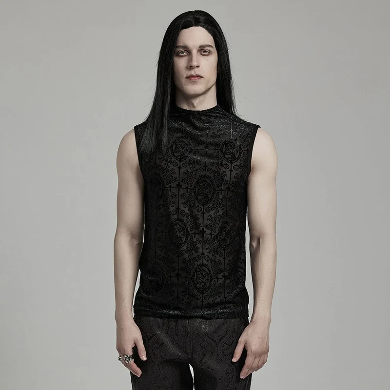 Gothic-Tanktop mit Kreuzbeflockung und Perlenbesatz für Herren