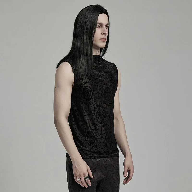 Gothic-Tanktop mit Kreuzbeflockung und Perlenbesatz für Herren