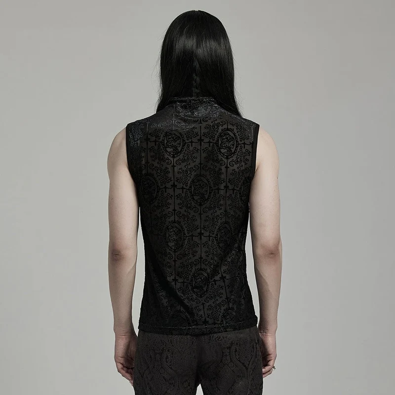 Gothic-Tanktop mit Kreuzbeflockung und Perlenbesatz für Herren