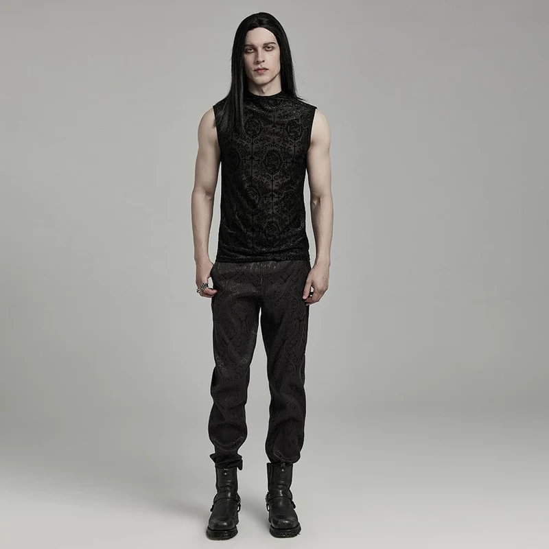Gothic-Tanktop mit Kreuzbeflockung und Perlenbesatz für Herren