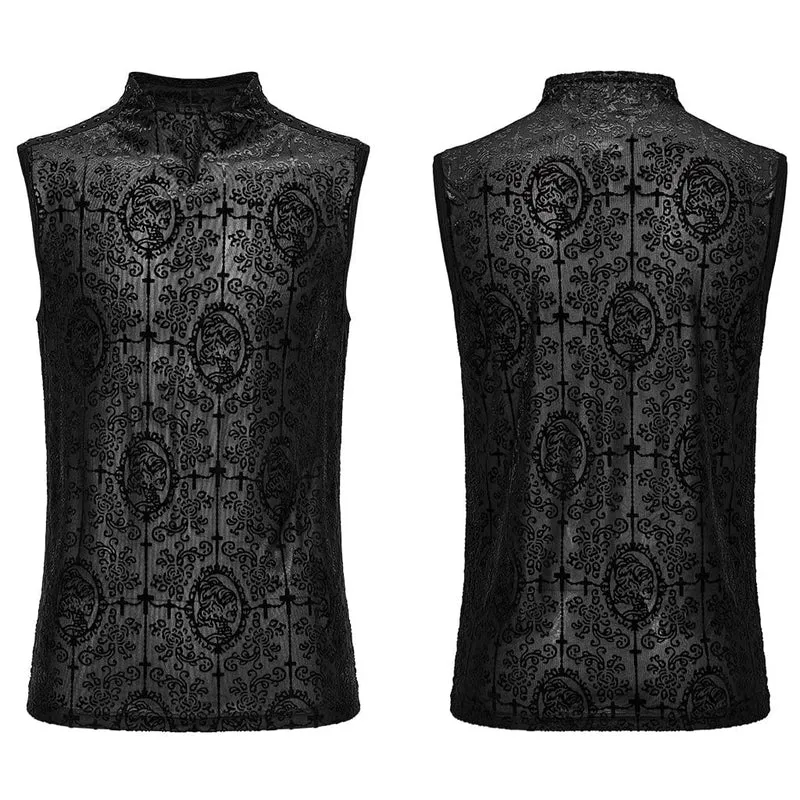 Gothic-Tanktop mit Kreuzbeflockung und Perlenbesatz für Herren