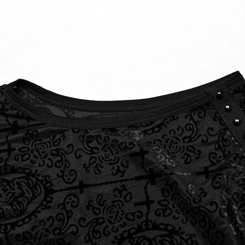Gothic-Tanktop mit Kreuzbeflockung und Perlenbesatz für Herren