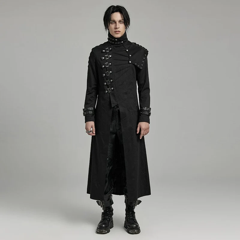 Herren-Gothic-Punk-Mantel mit mehreren Schnallen und abnehmbarem Schulterpolster