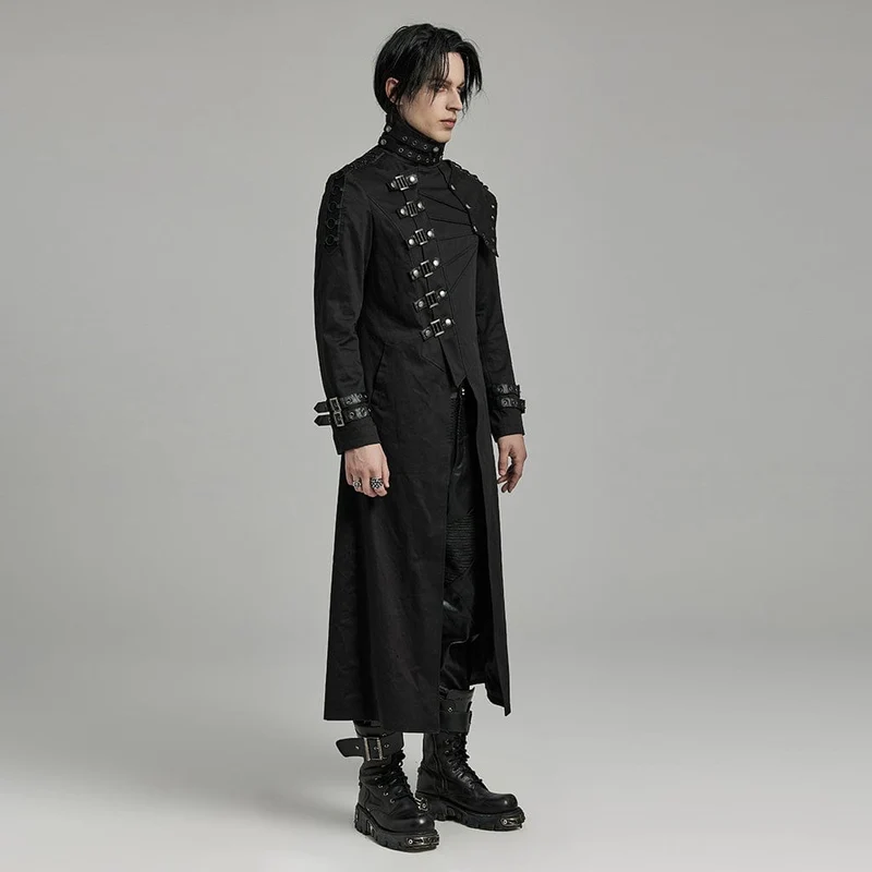 Herren-Gothic-Punk-Mantel mit mehreren Schnallen und abnehmbarem Schulterpolster