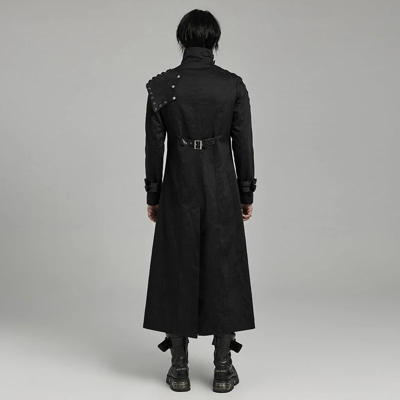 Herren-Gothic-Punk-Mantel mit mehreren Schnallen und abnehmbarem Schulterpolster