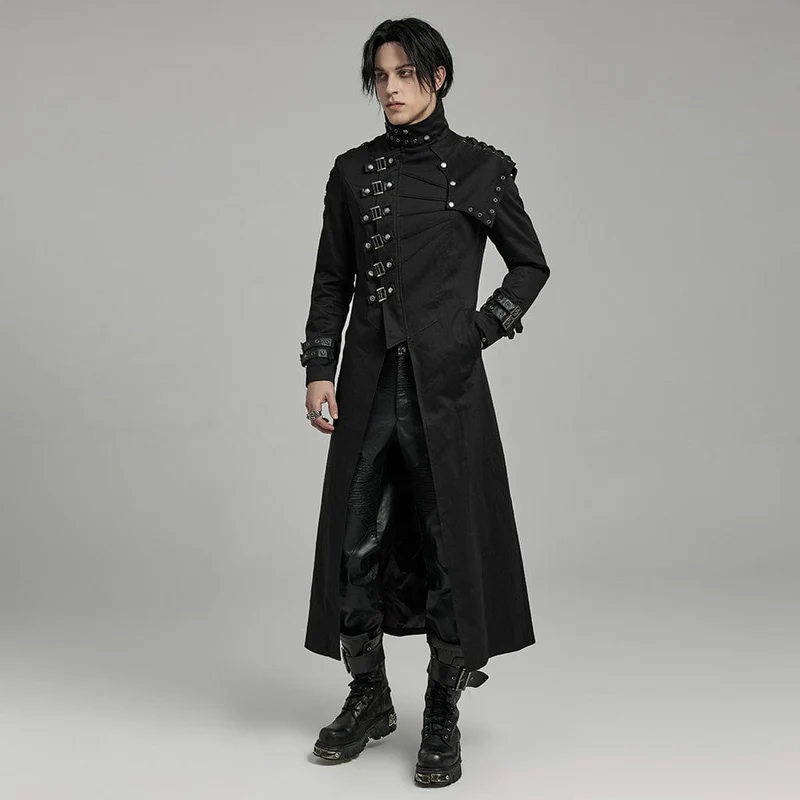 Herren-Gothic-Punk-Mantel mit mehreren Schnallen und abnehmbarem Schulterpolster