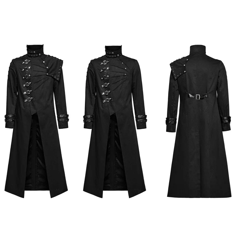 Herren-Gothic-Punk-Mantel mit mehreren Schnallen und abnehmbarem Schulterpolster