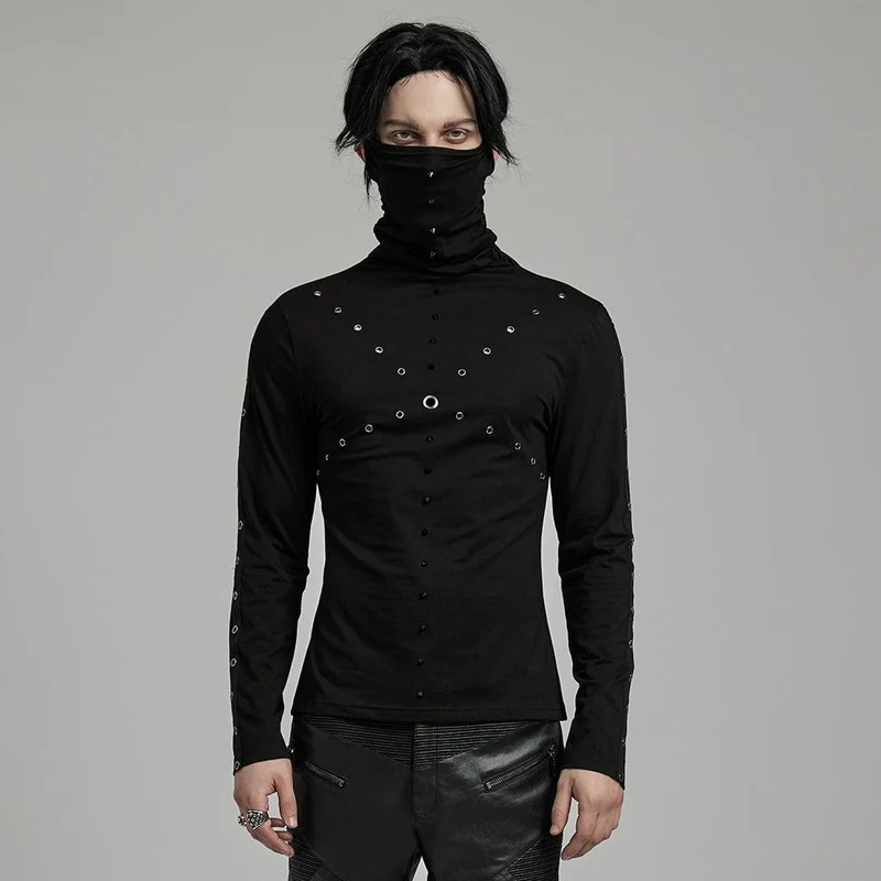 Herren-Punk-Hemd mit Nieten und Ösen und nicht abnehmbarer Maske