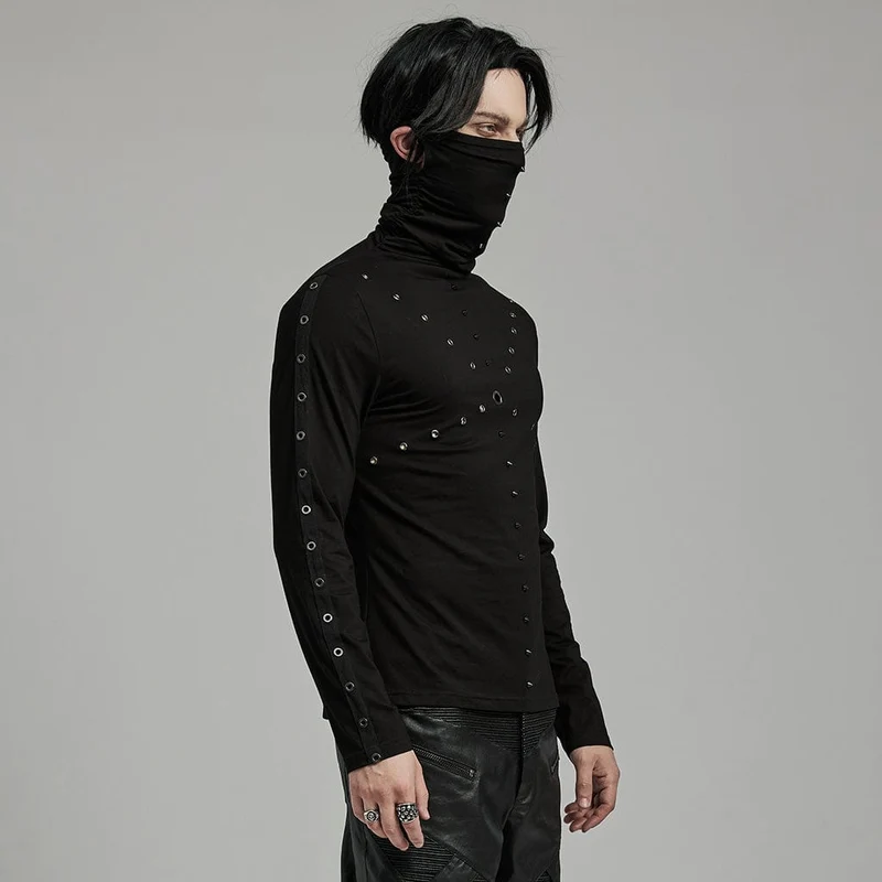 Herren-Punk-Hemd mit Nieten und Ösen und nicht abnehmbarer Maske
