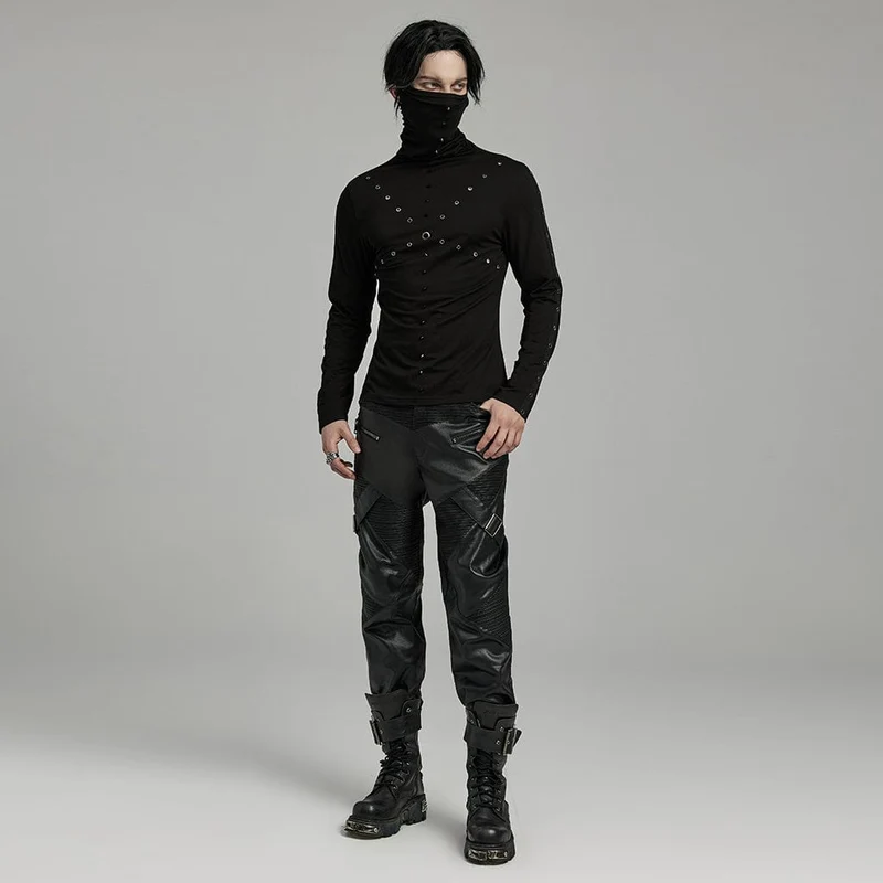 Herren-Punk-Hemd mit Nieten und Ösen und nicht abnehmbarer Maske