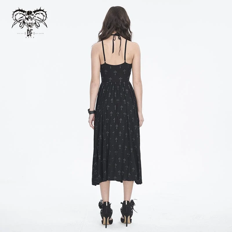 Damen-Gothic-Träger-Maxikleid mit Schlitz und Shorts